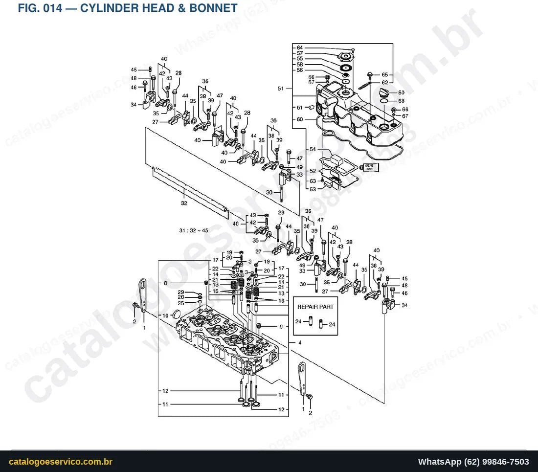 Vista explodida Cylinder Head & Bonnet - Catálogo de Peças Doosan 450 Plus Tier 3