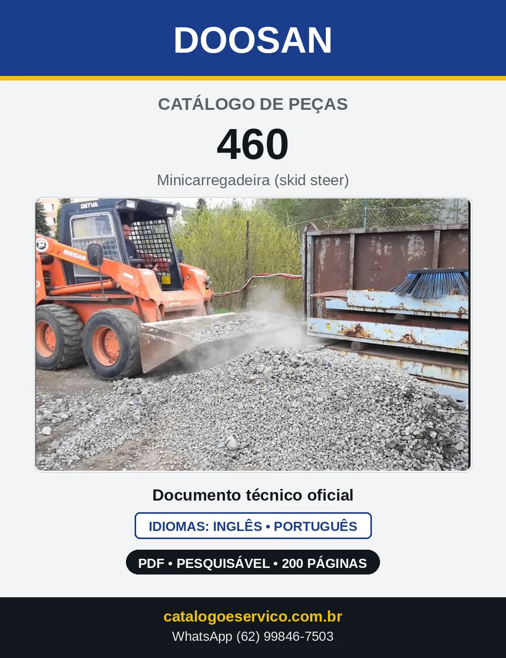 Capa do Catálogo de Peças Doosan 460 em PDF, inglês e português