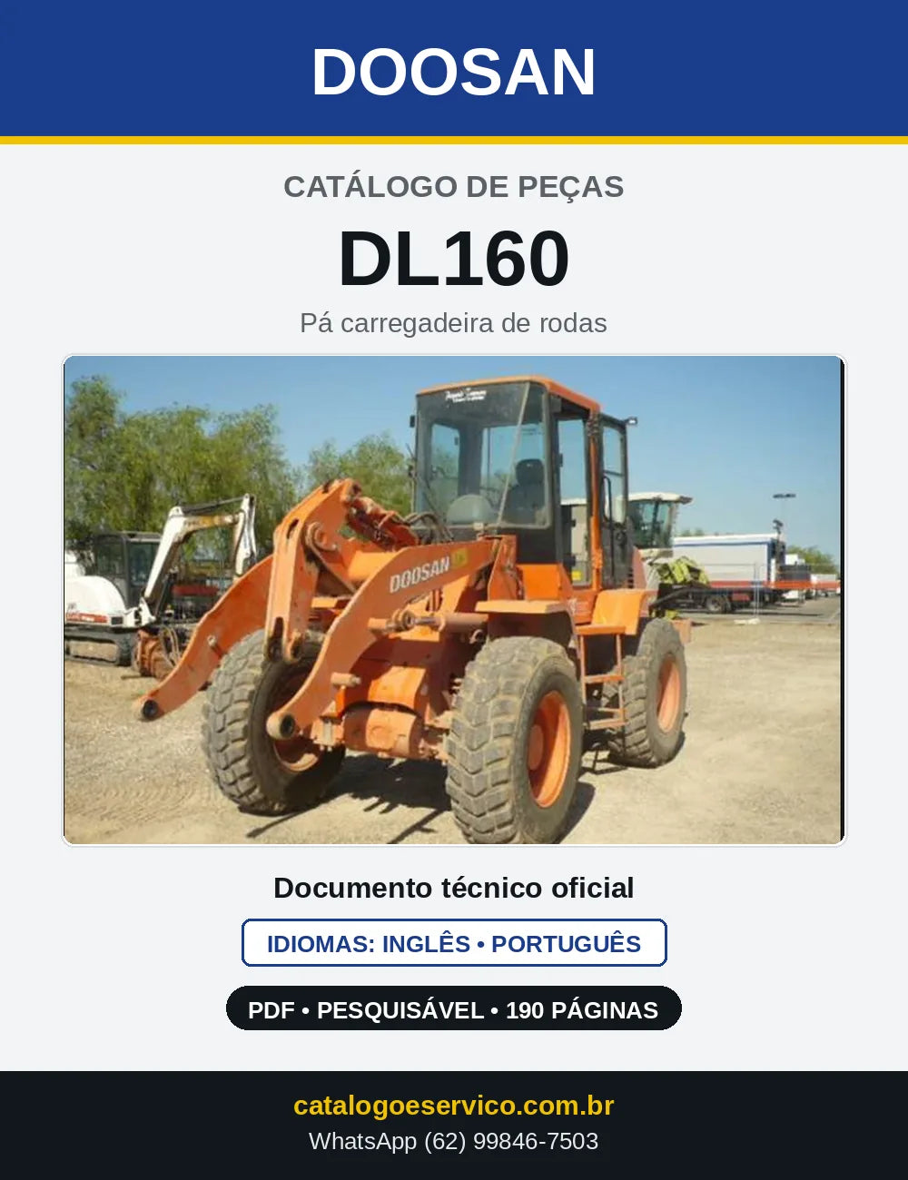 Capa do Catálogo de Peças Doosan DL160 em PDF, inglês e português