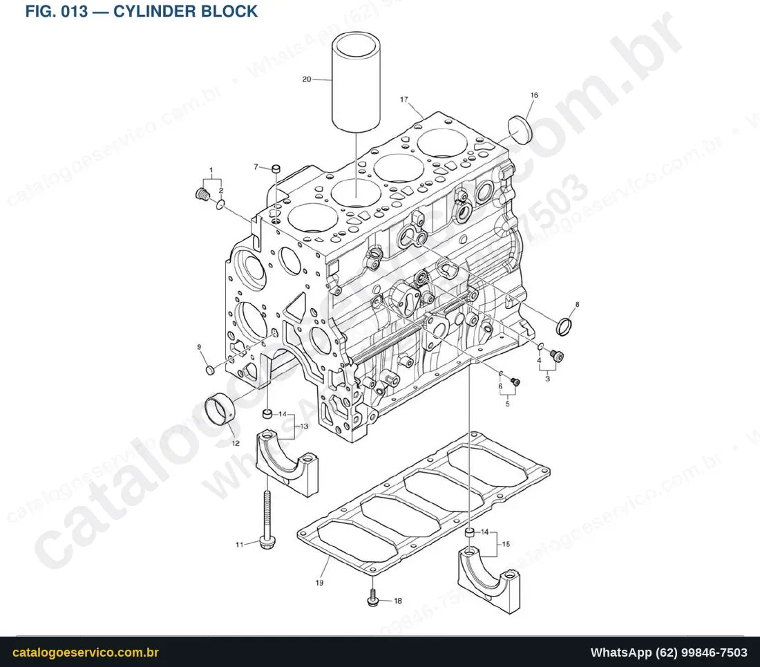 Vista explodida Cylinder Block - Catálogo de Peças Doosan DL160