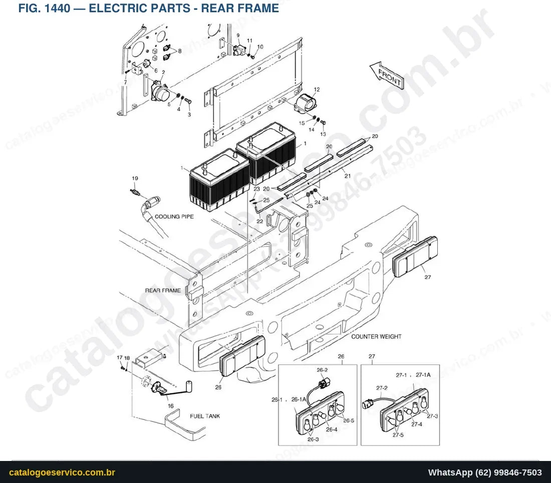 Vista explodida Electric Parts - Rear Frame - Catálogo de Peças Doosan DL160