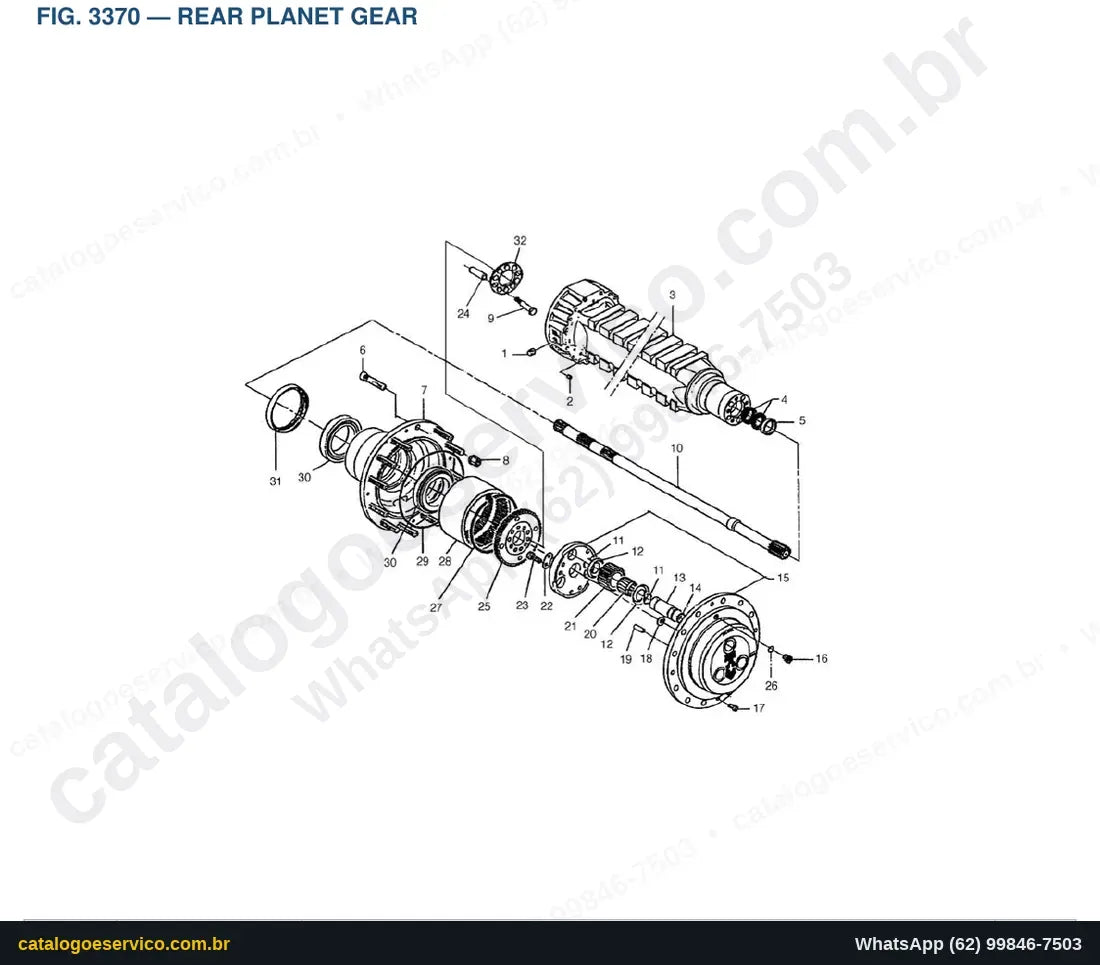 Vista explodida Rear Planet Gear - Catálogo de Peças Doosan DL160