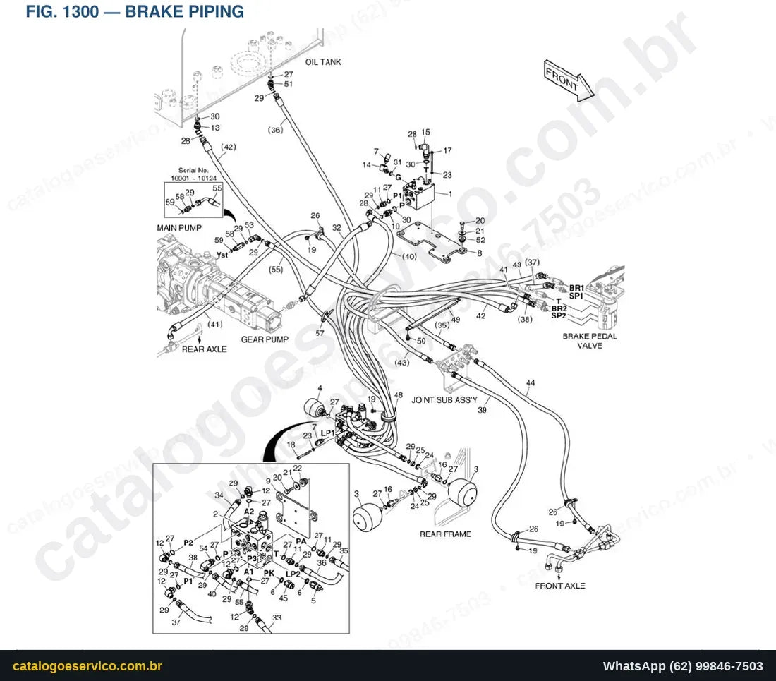Vista explodida Brake Piping - Catálogo de Peças Doosan DL200-5