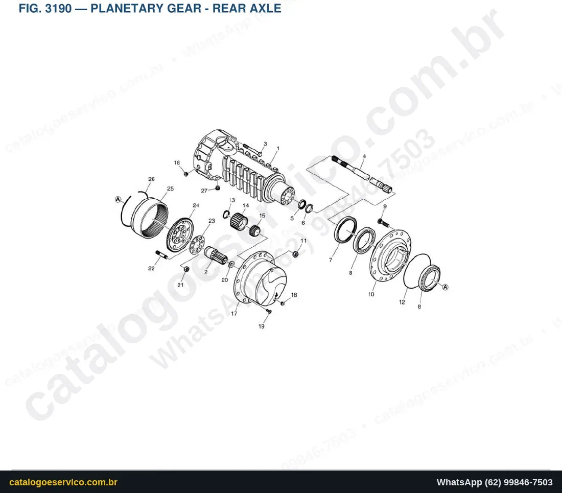 Vista explodida Planetary Gear - Rear Axle - Catálogo de Peças Doosan DL200-5