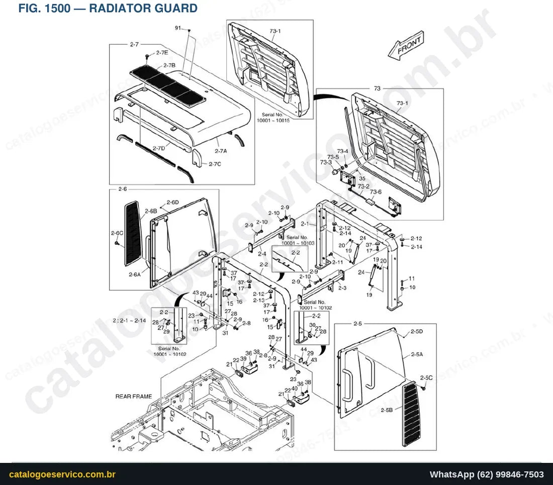 Vista explodida Radiator Guard - Catálogo de Peças Doosan DL200TC-3