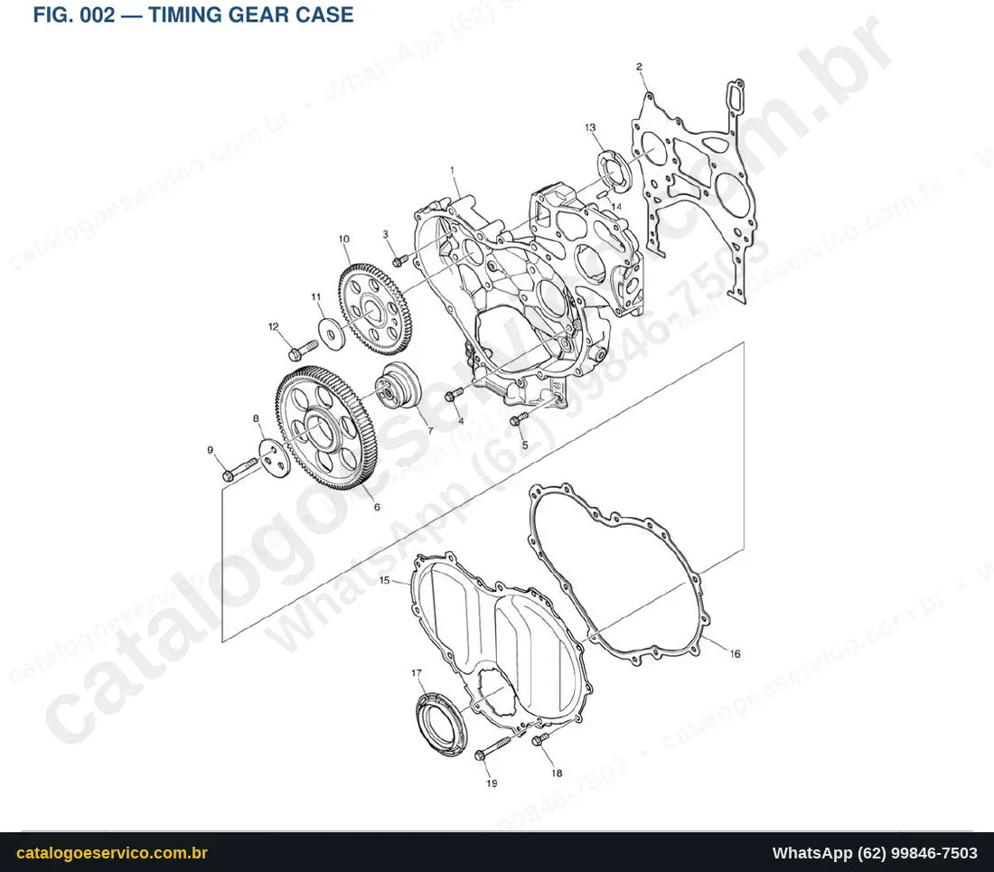 Vista explodida Timing Gear Case - Catálogo de Peças Doosan DL200TC-5