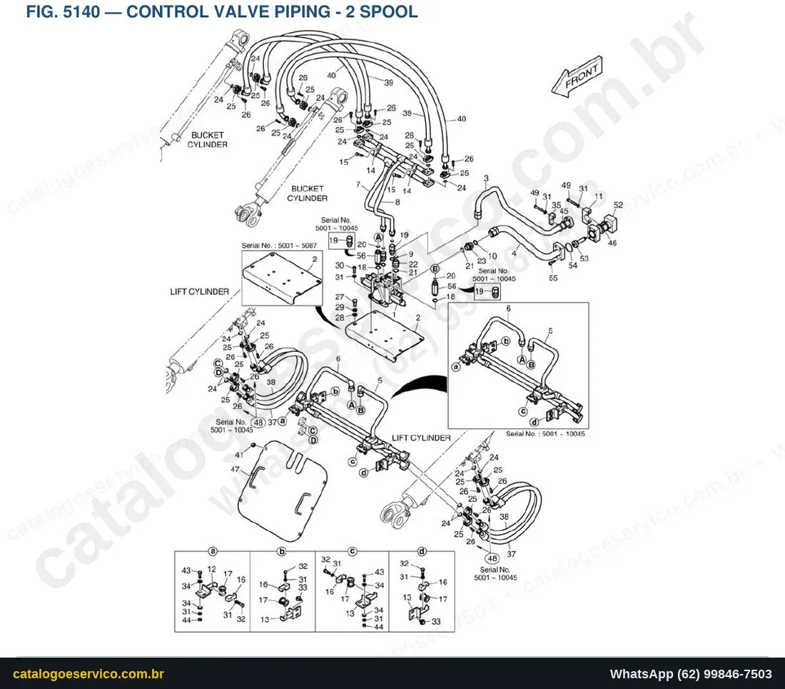 Vista explodida Control Valve Piping - 2 Spool - Catálogo de Peças Doosan DL200TC