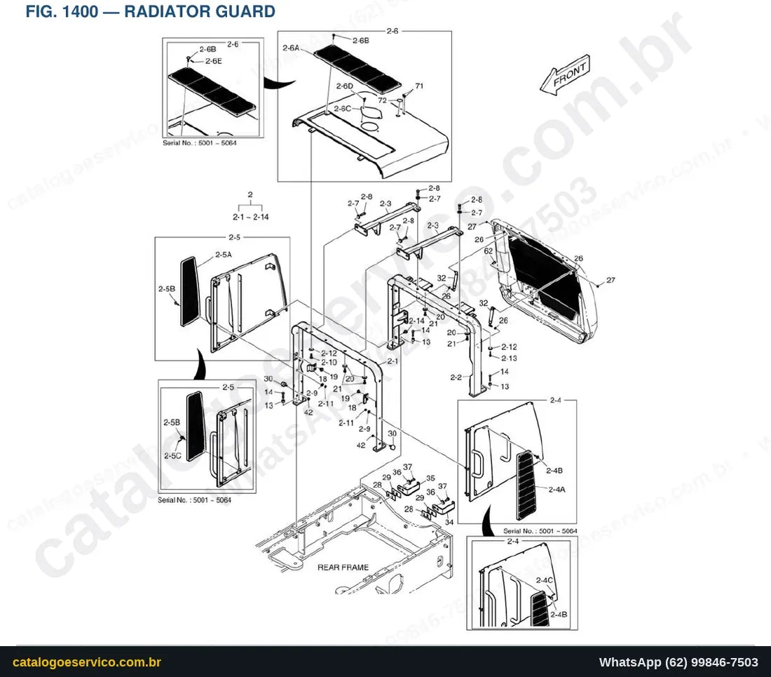 Vista explodida Radiator Guard - Catálogo de Peças Doosan DL220