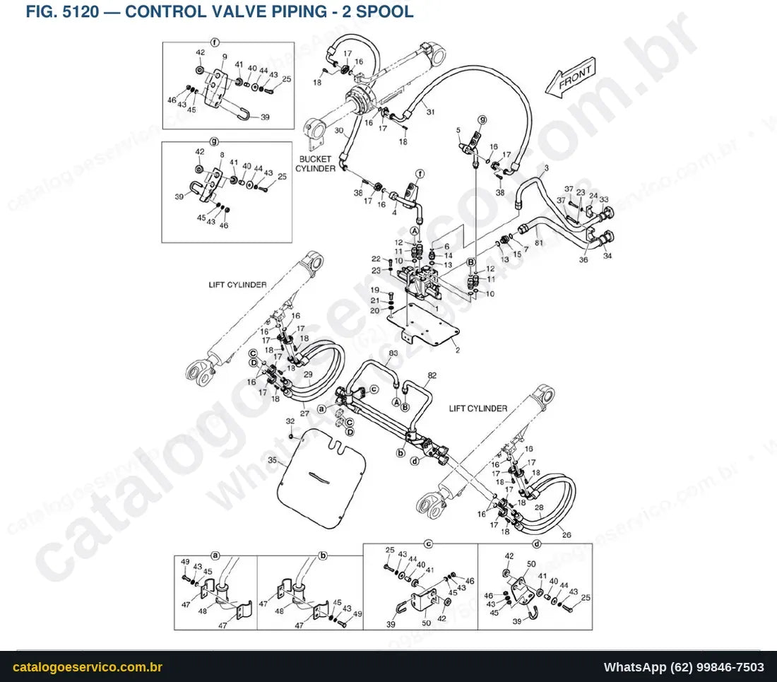 Vista explodida Control Valve Piping - 2 Spool - Catálogo de Peças Doosan DL220