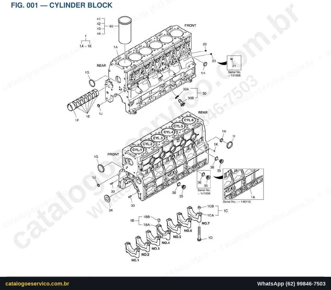 Vista explodida Cylinder Block - Catálogo de Peças Doosan DL250-3