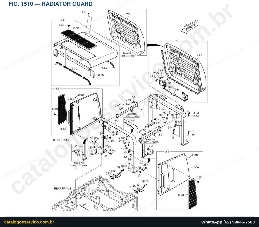 Vista explodida Radiator Guard - Catálogo de Peças Doosan DL250-3