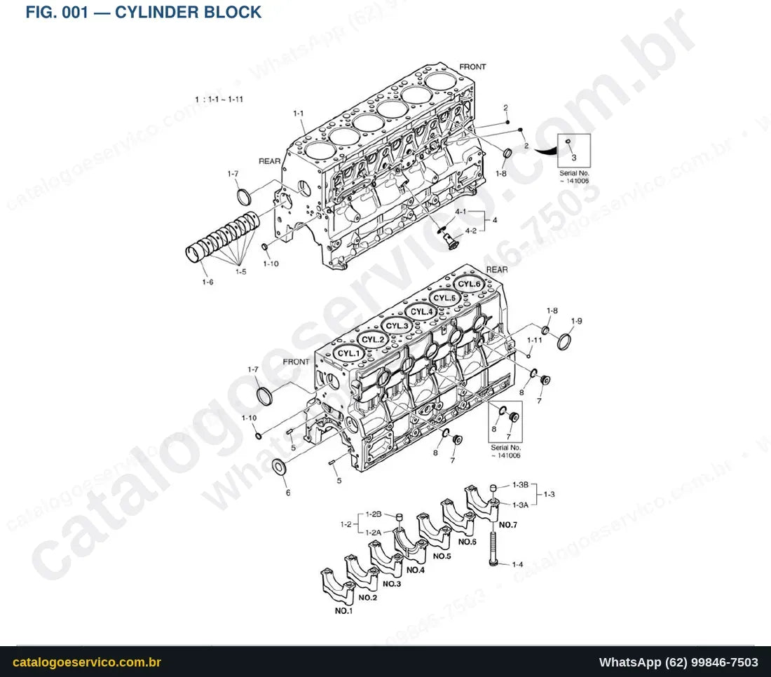 Vista explodida Cylinder Block - Catálogo de Peças Doosan DL250-5