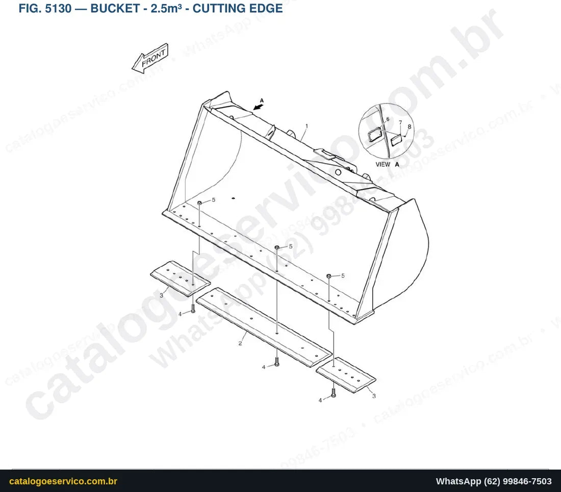 Vista explodida Bucket - 2.5M³ - Cutting Edge - Catálogo de Peças Doosan DL250-5