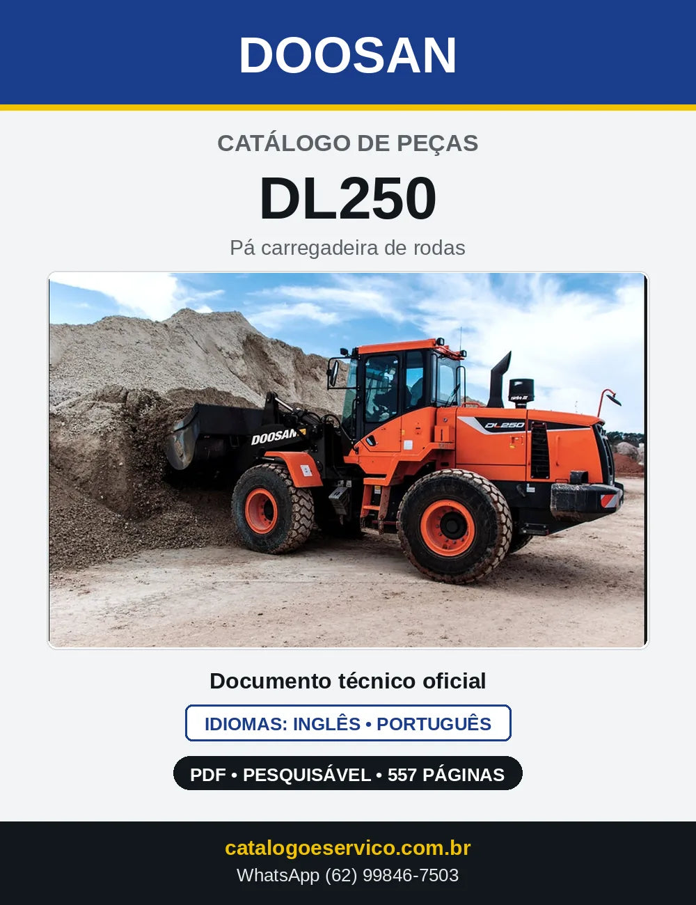 Capa do Catálogo de Peças Doosan DL250 em PDF, inglês e português
