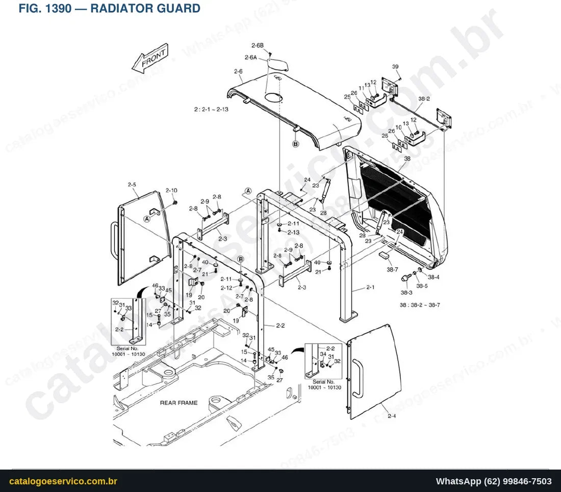 Vista explodida Radiator Guard - Catálogo de Peças Doosan DL250A