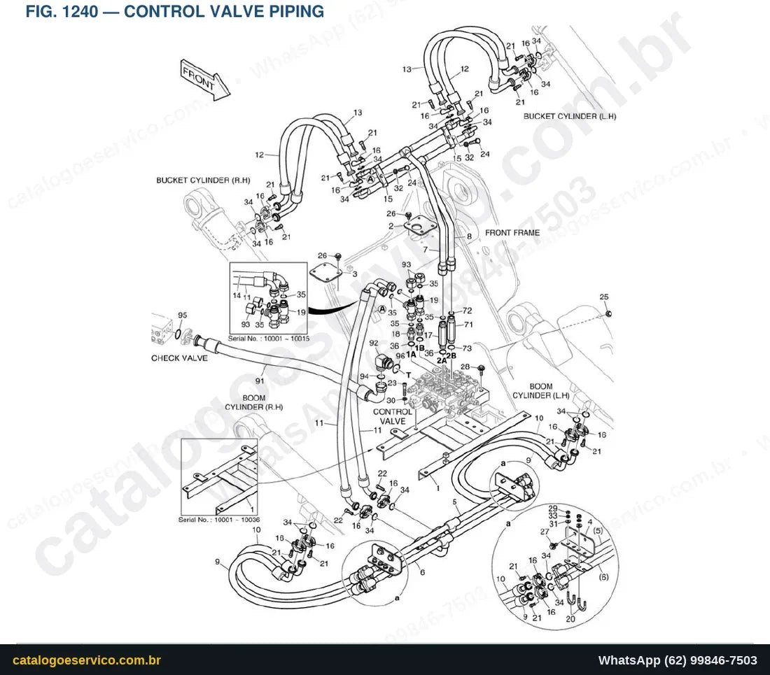 Vista explodida Control Valve Piping - Catálogo de Peças Doosan DL250TC-5