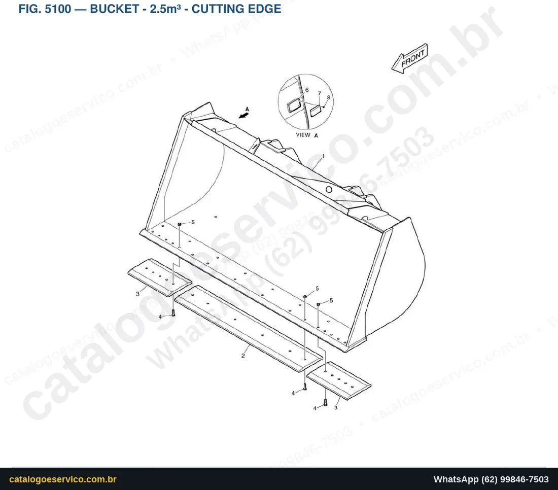 Vista explodida Bucket - 2.5M³ - Cutting Edge - Catálogo de Peças Doosan DL250TC-5
