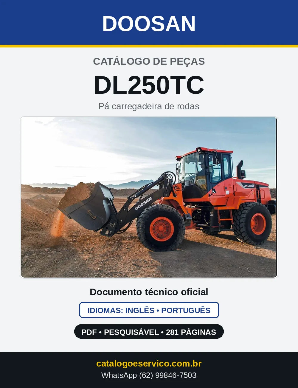 Capa do Catálogo de Peças Doosan DL250TC em PDF, inglês e português