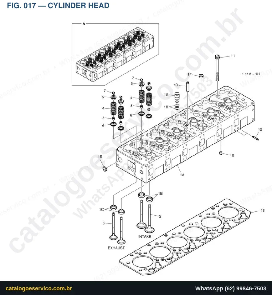 Vista explodida Cylinder Head - Catálogo de Peças Doosan DL250TC