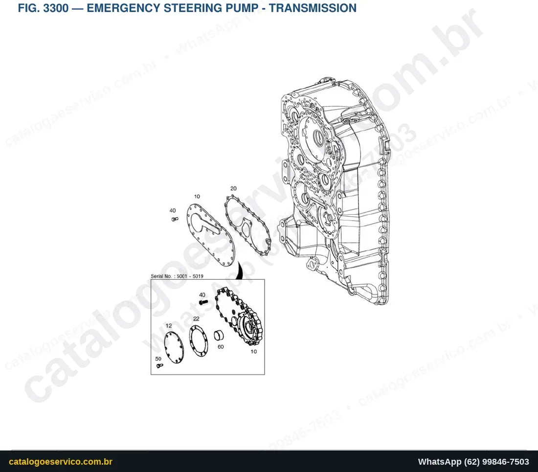 Vista explodida Emergency Steering Pump - Transmission - Catálogo de Peças Doosan DL250TC