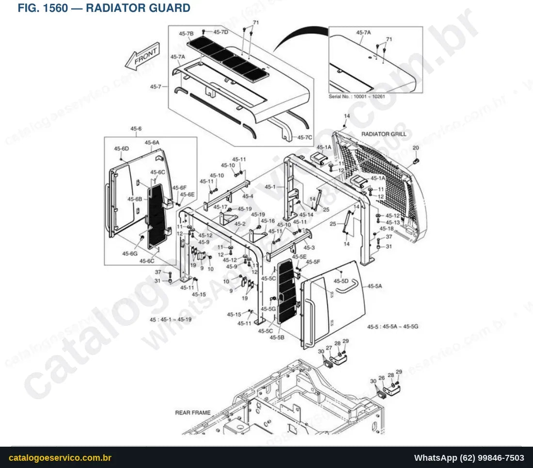 Vista explodida Radiator Guard - Catálogo de Peças Doosan DL300-3