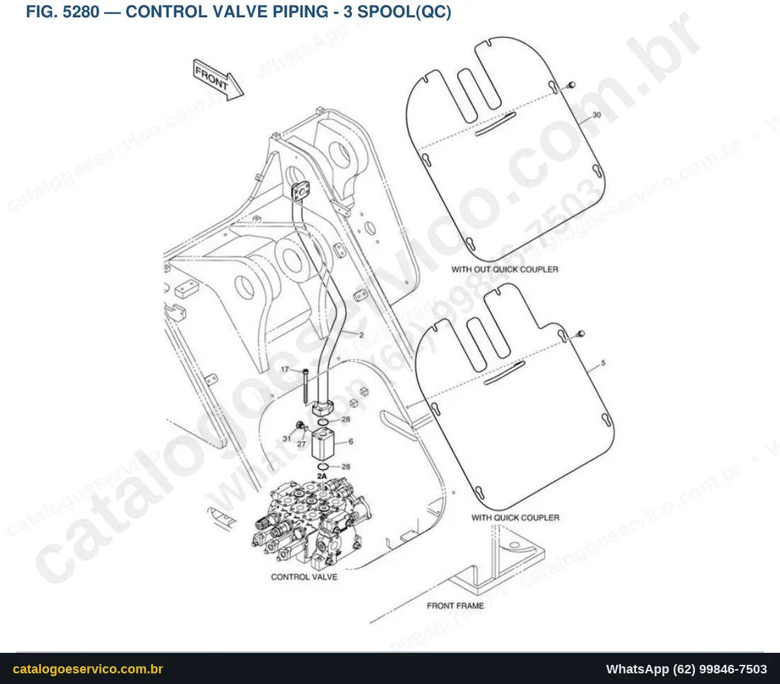 Vista explodida Control Valve Piping - 3 Spool(Qc) - Catálogo de Peças Doosan DL300-5