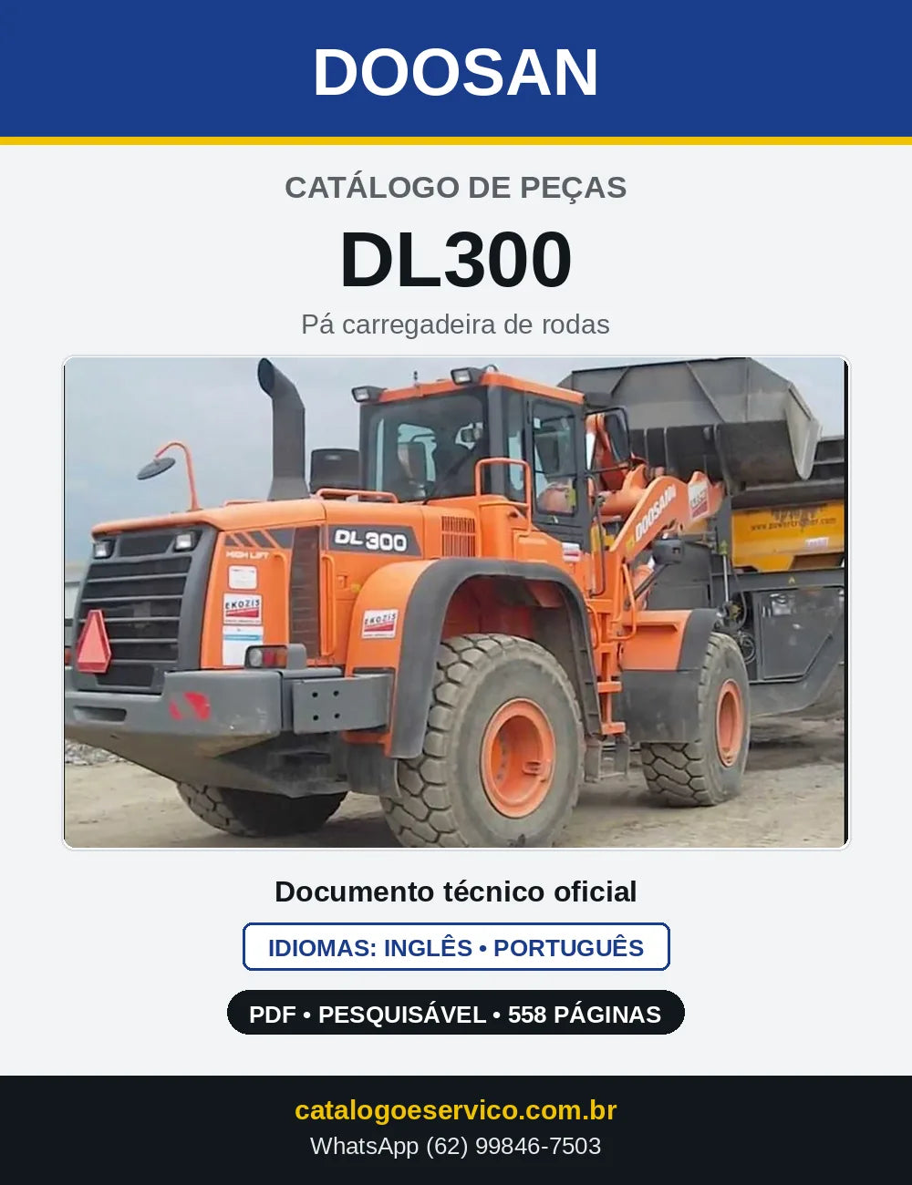 Capa do Catálogo de Peças Doosan DL300 em PDF, inglês e português