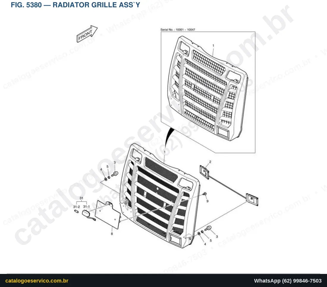 Vista explodida Radiator Grille Ass`Y - Catálogo de Peças Doosan DL350-3