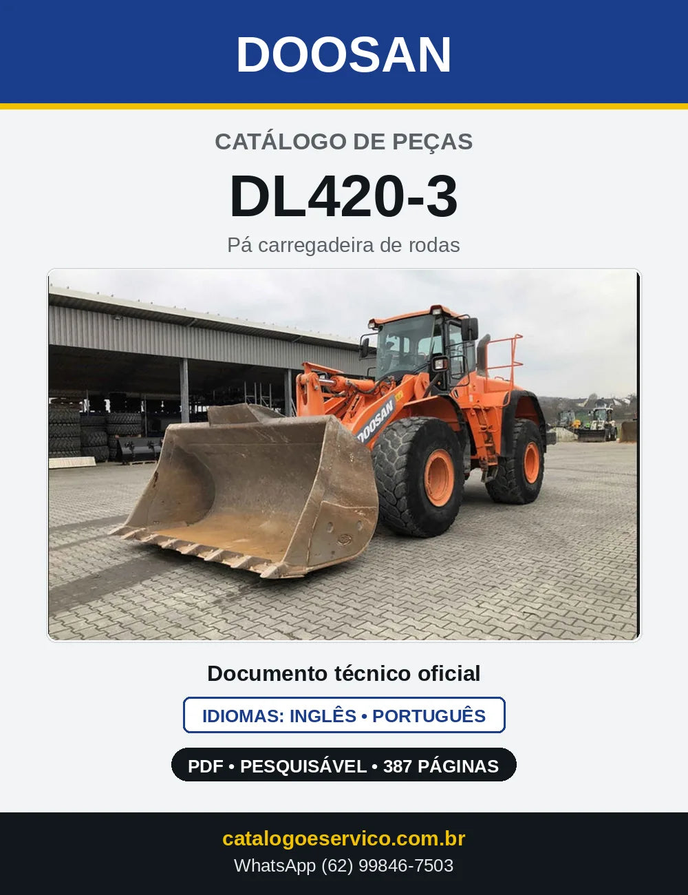 Capa do Catálogo de Peças Doosan DL420-3 em PDF, inglês e português