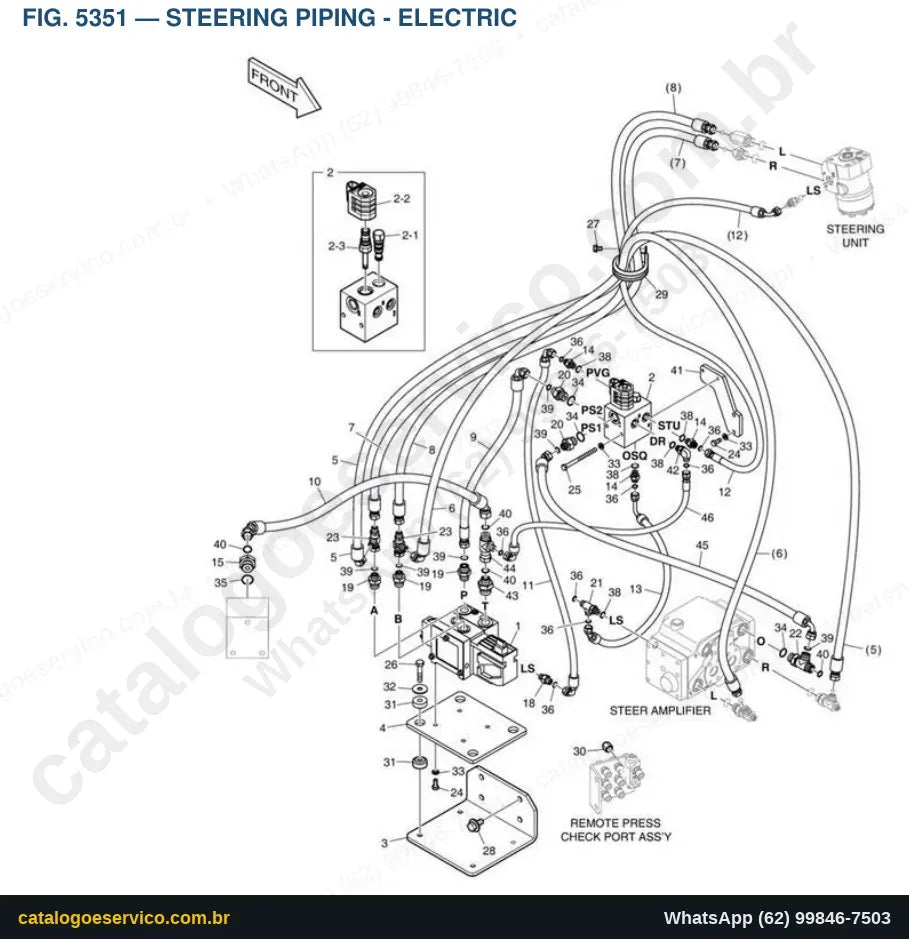 Vista explodida Steering Piping - Electric - Catálogo de Peças Doosan DL420-3