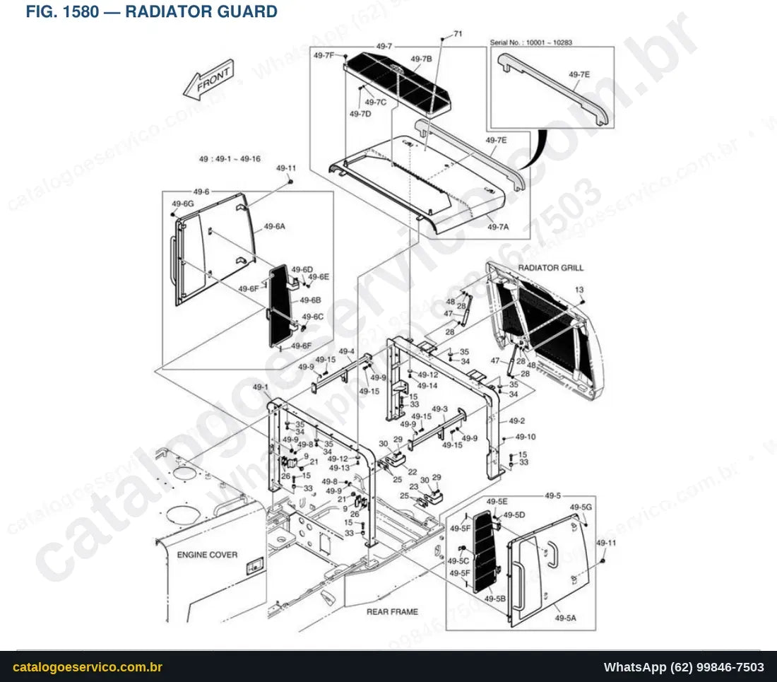 Vista explodida Radiator Guard - Catálogo de Peças Doosan DL420-5