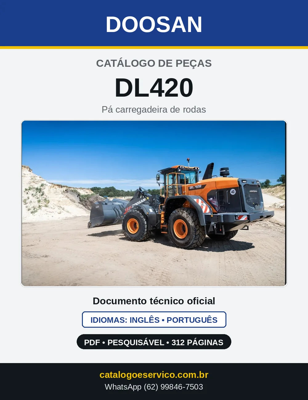 Capa do Catálogo de Peças Doosan DL420 em PDF, inglês e português
