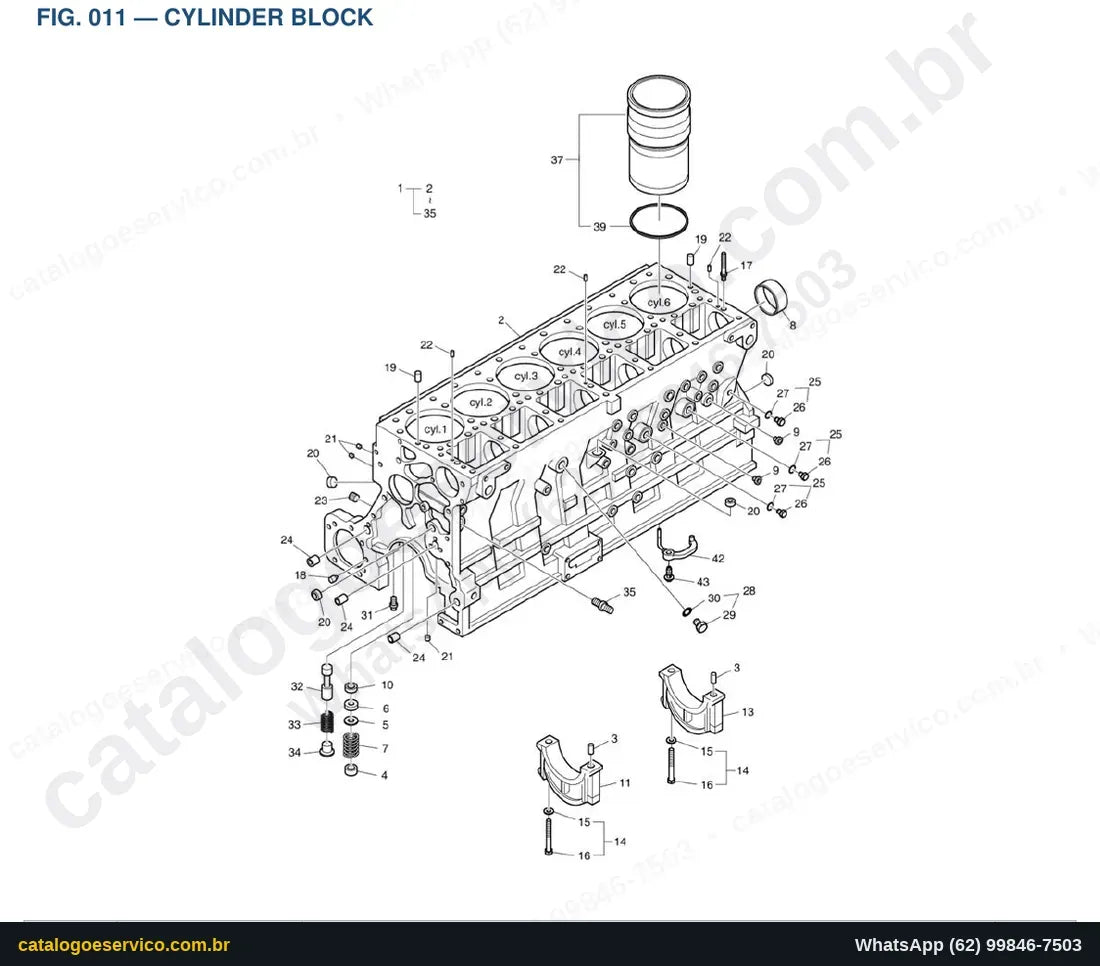 Vista explodida Cylinder Block - Catálogo de Peças Doosan DL420