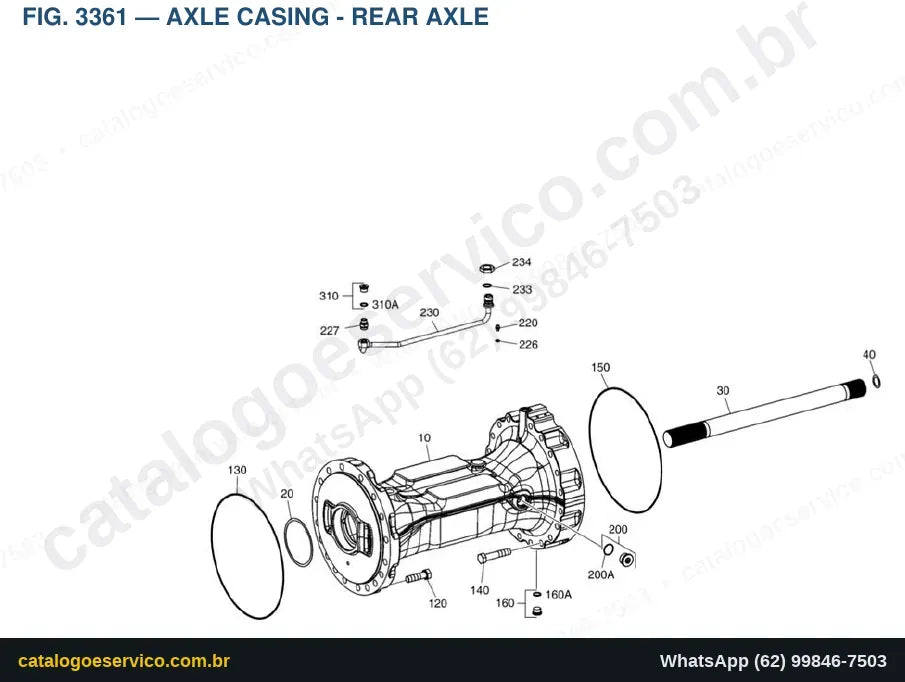 Vista explodida Axle Casing - Rear Axle - Catálogo de Peças Doosan DL420