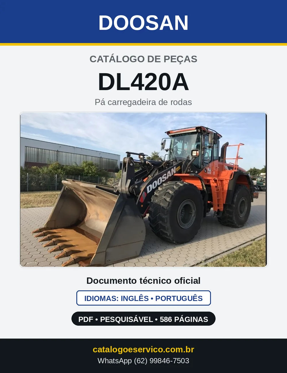 Capa do Catálogo de Peças Doosan DL420A em PDF, inglês e português