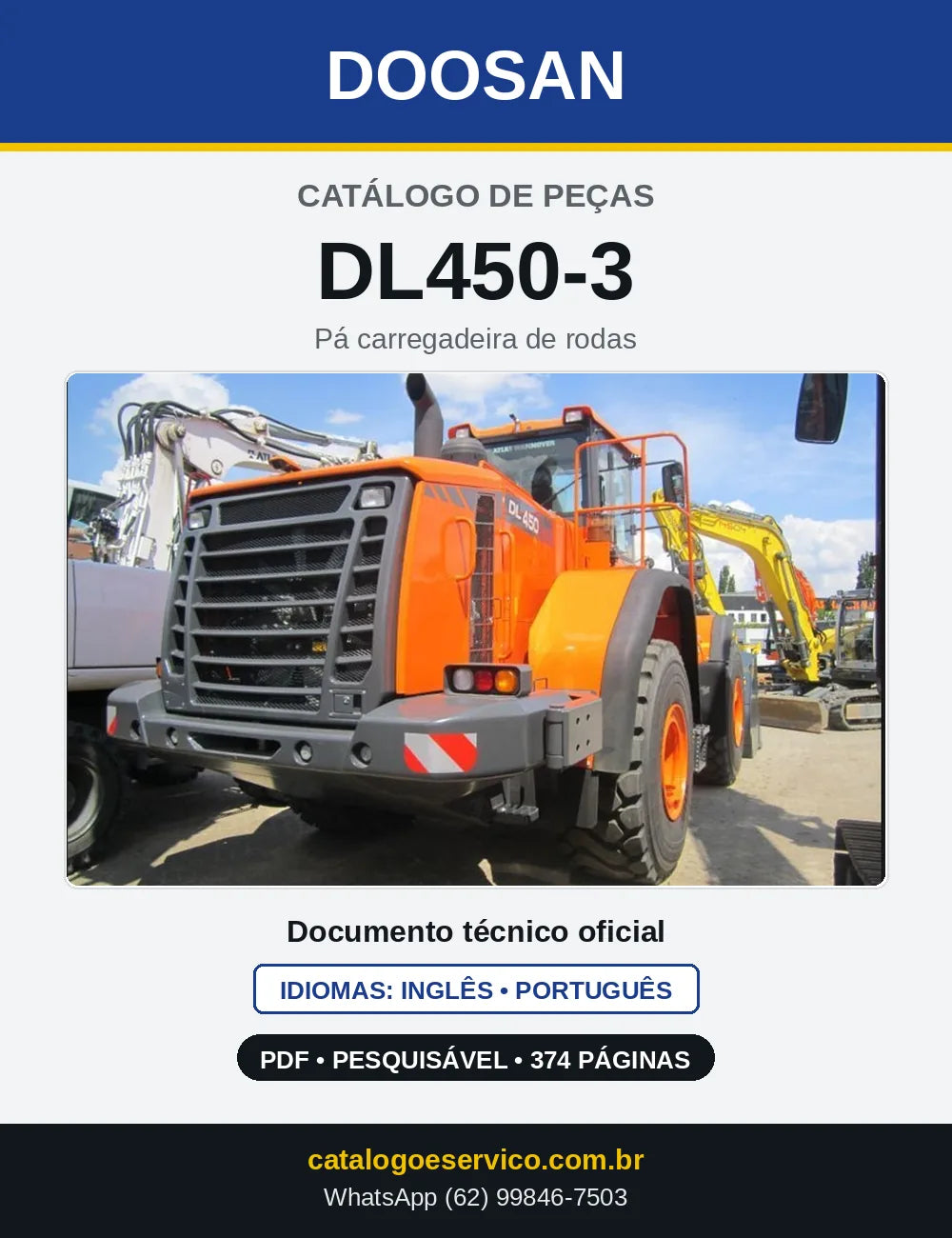 Capa do Catálogo de Peças Doosan DL450-3 em PDF, inglês e português