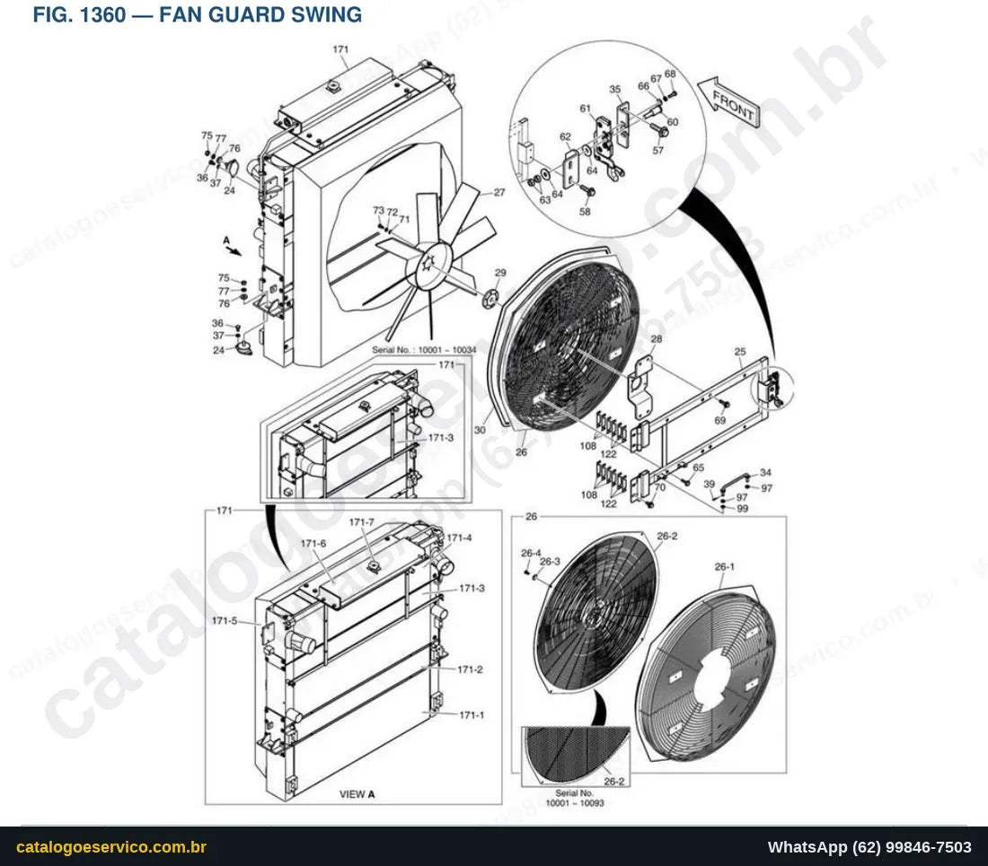 Vista explodida Fan Guard Swing - Catálogo de Peças Doosan DL450-5
