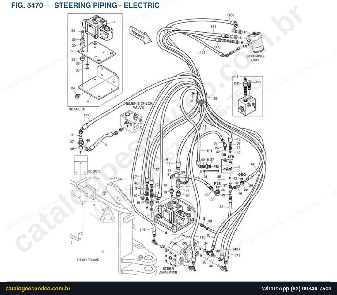 Vista explodida Steering Piping - Electric - Catálogo de Peças Doosan DL450-5