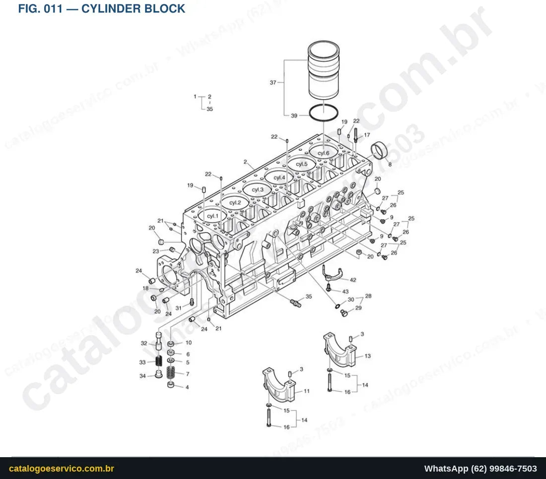 Vista explodida Cylinder Block - Catálogo de Peças Doosan DL450