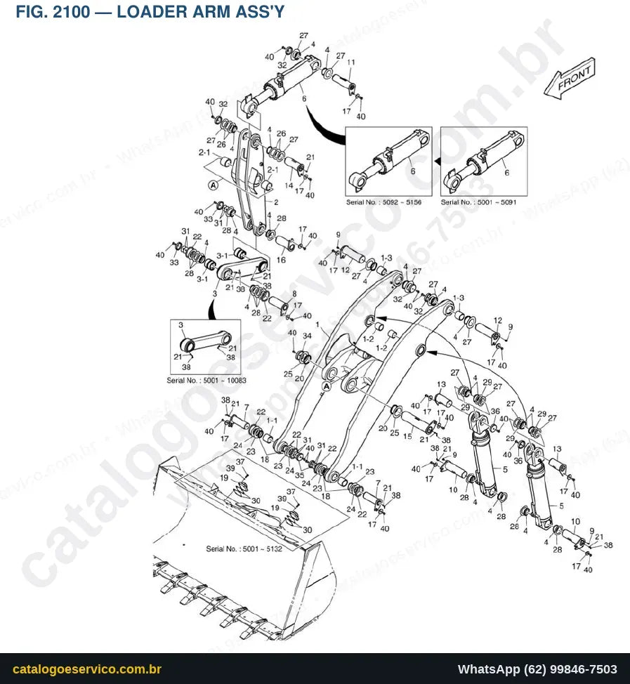 Vista explodida Loader Arm Ass'Y - Catálogo de Peças Doosan DL500