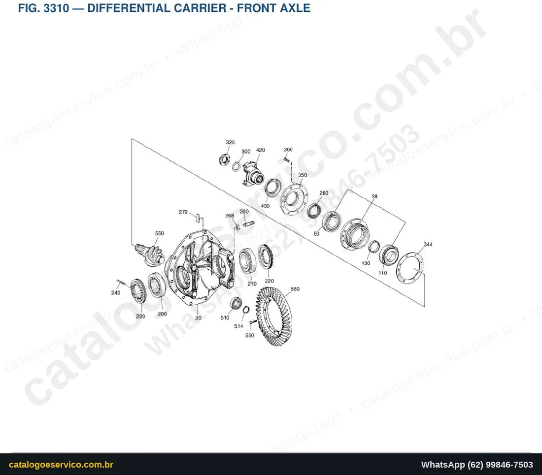 Vista explodida Differential Carrier - Front Axle - Catálogo de Peças Doosan DL500