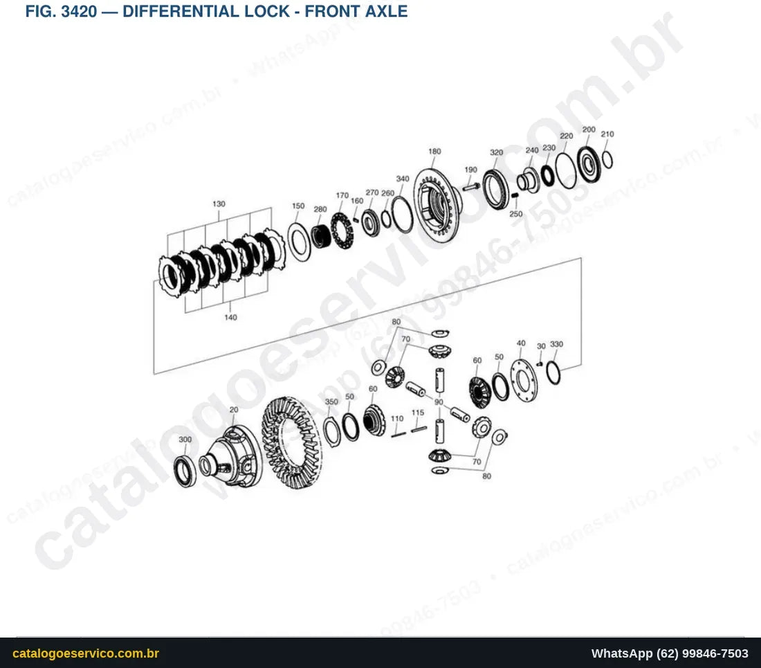 Vista explodida Differential Lock - Front Axle - Catálogo de Peças Doosan DL550-3
