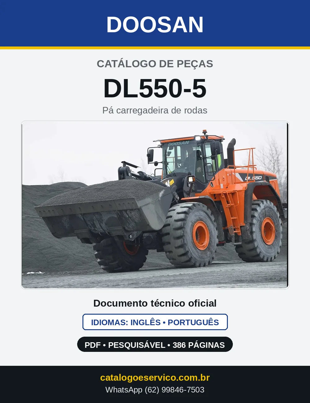 Capa do Catálogo de Peças Doosan DL550-5 em PDF, inglês e português