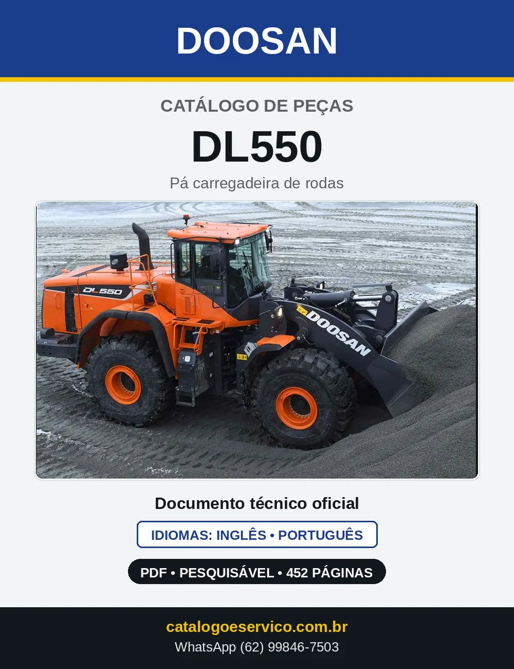 Capa do Catálogo de Peças Doosan DL550 em PDF, inglês e português