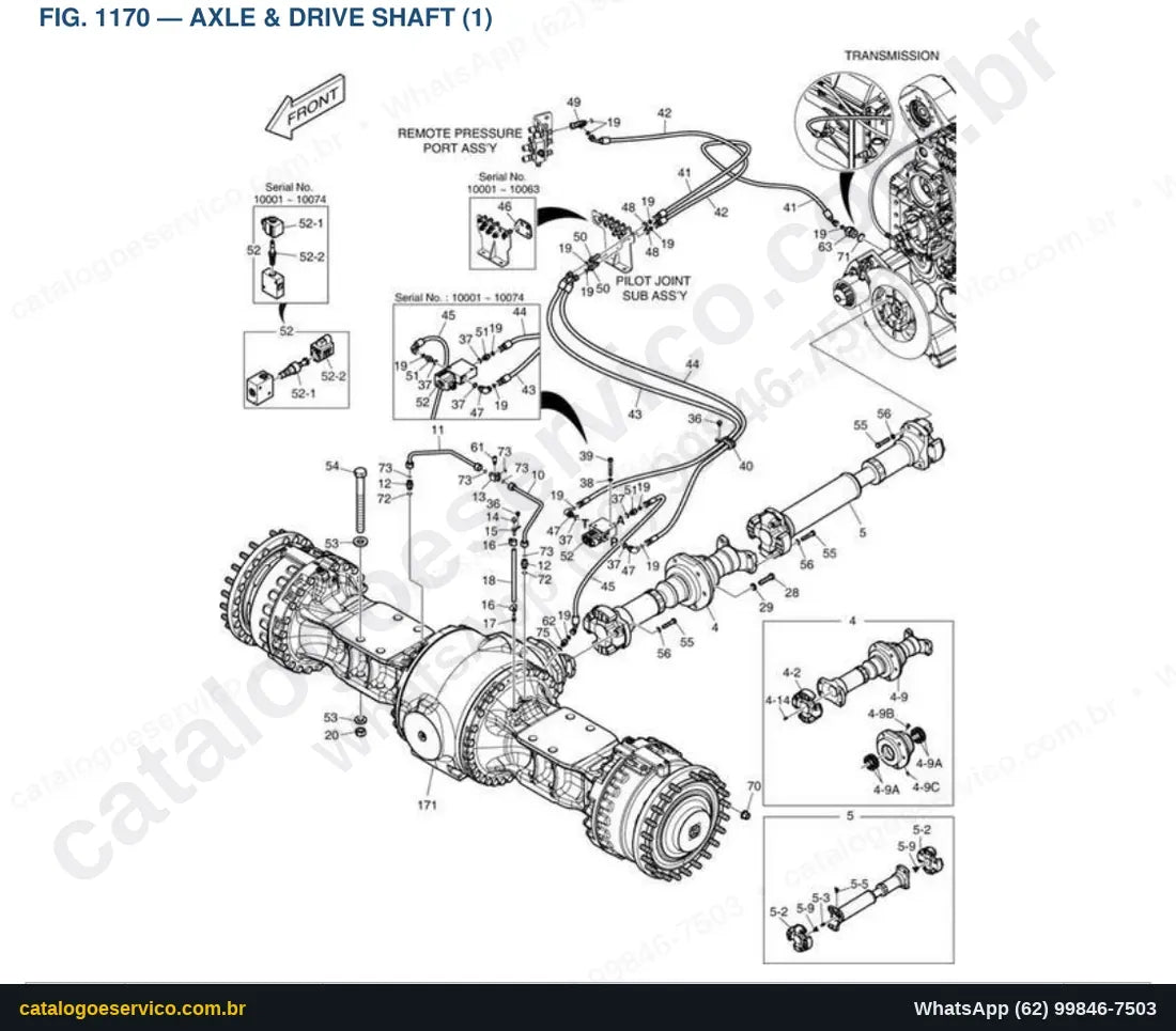 Vista explodida Axle & Drive Shaft (1) - Catálogo de Peças Doosan DL550