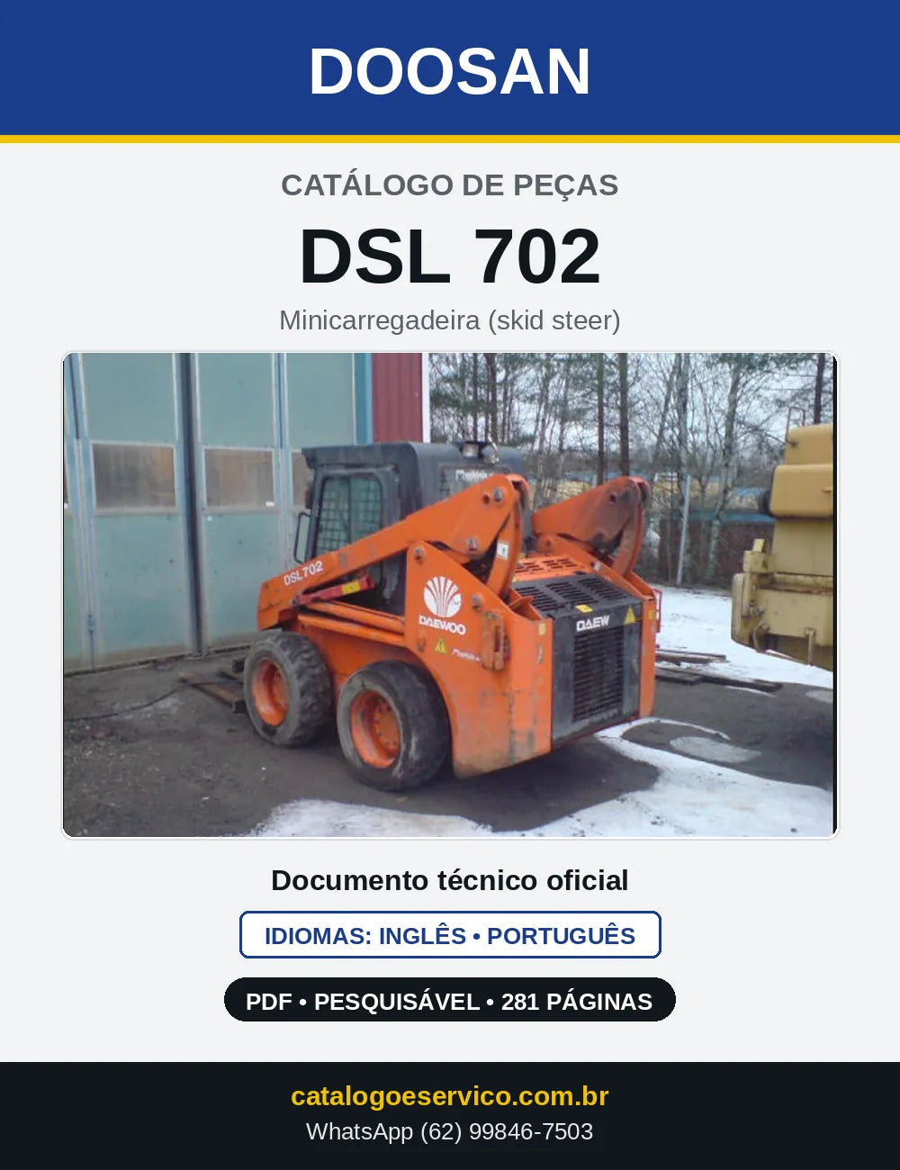 Capa do Catálogo de Peças Doosan DSL 702 em PDF, inglês e português