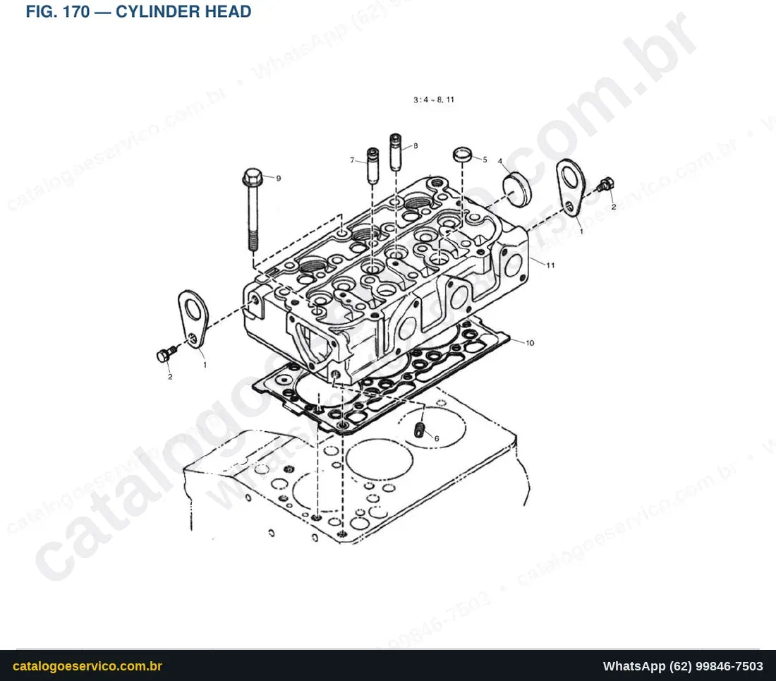 Vista explodida Cylinder Head - Catálogo de Peças Doosan DX10Z