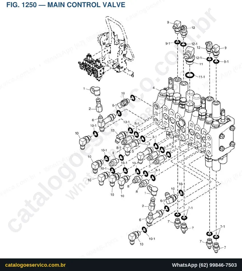 Vista explodida Main Control Valve - Catálogo de Peças Doosan DX10Z