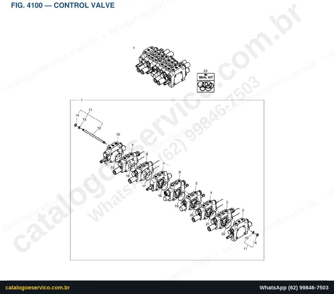 Vista explodida Control Valve - Catálogo de Peças Doosan DX10Z
