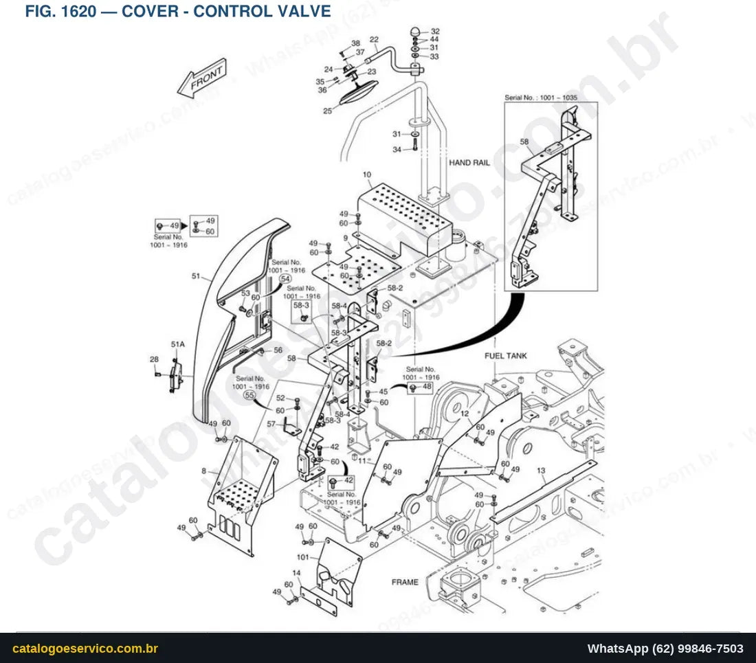 Vista explodida Cover - Control Valve - Catálogo de Peças Doosan DX140LCR-3